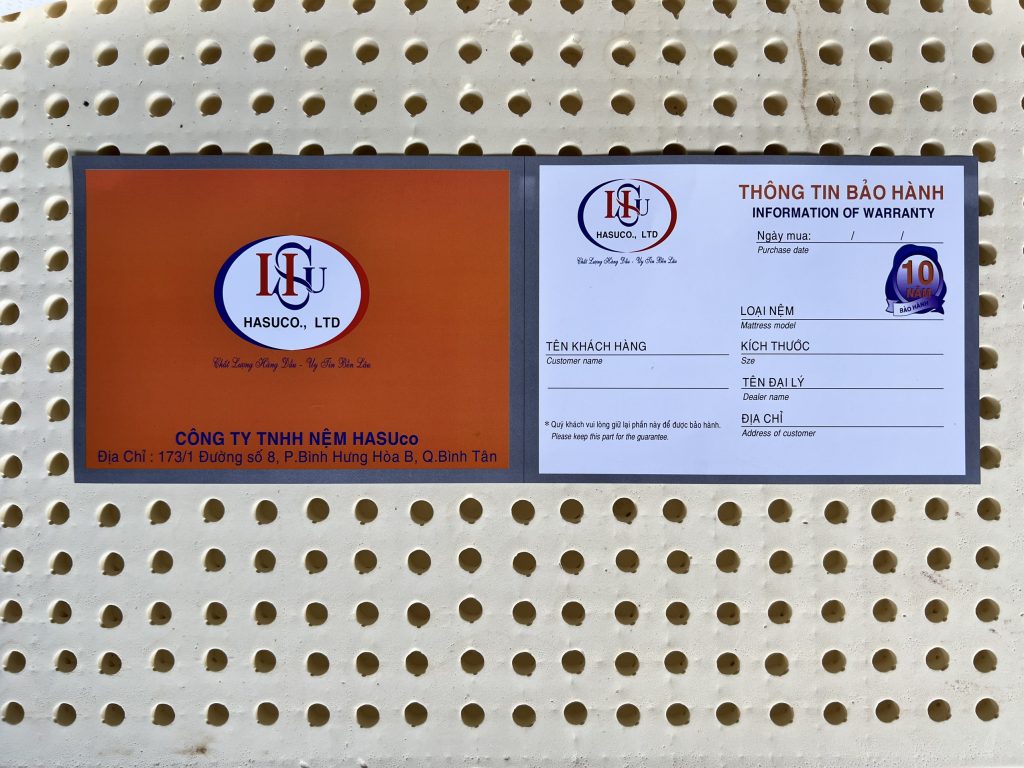 Phiếu bảo hành Nệm hasu